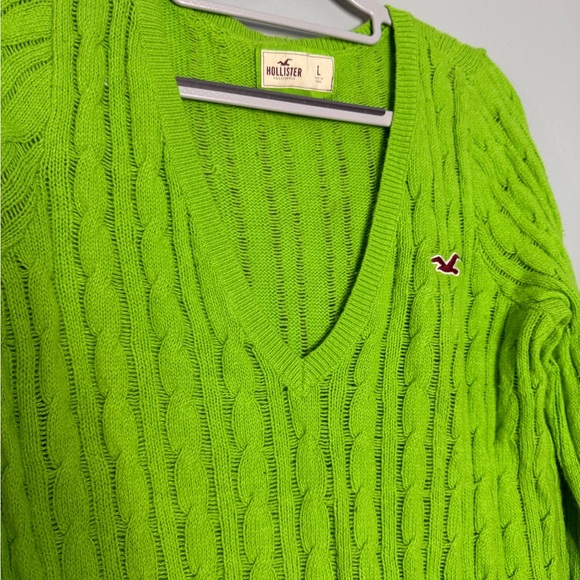 Hollister Y2k‎ vibrant green rabbit hair blend cable knit sweater - Picture 7 of 8